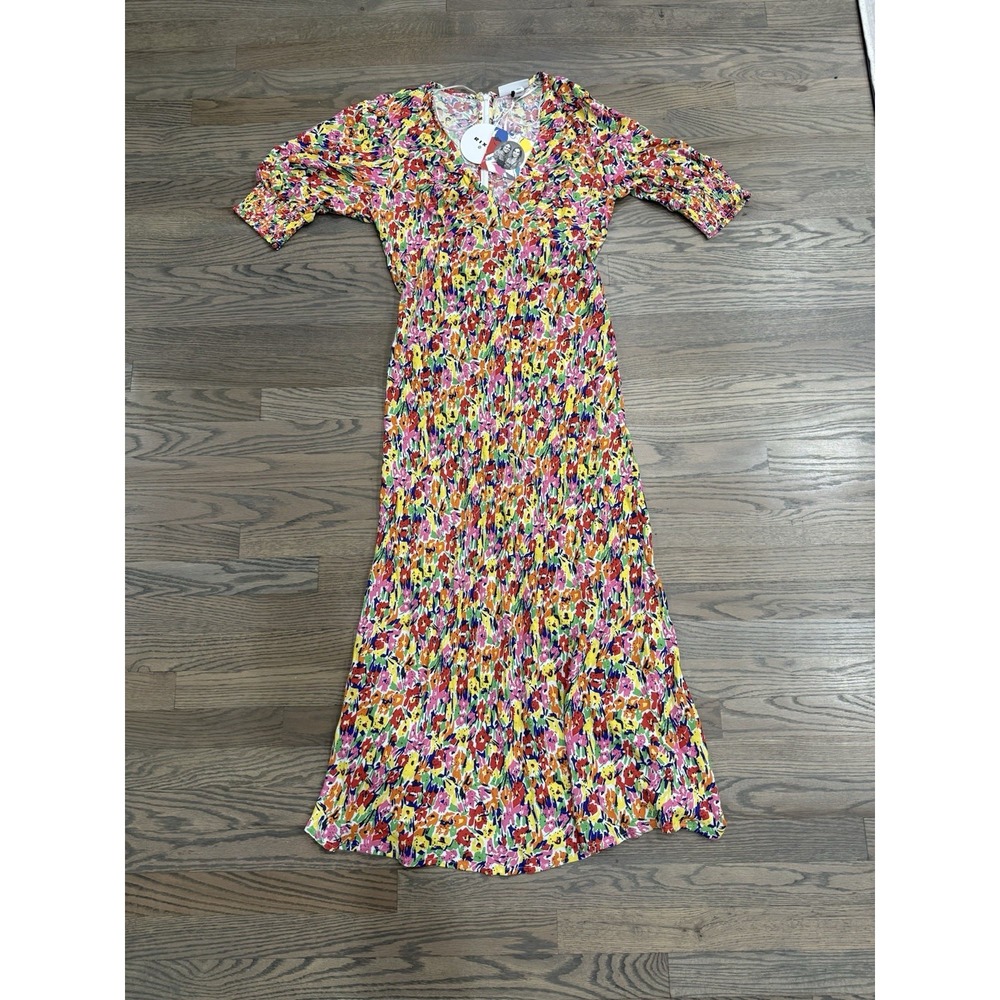 RIXO x Target Floral Puff Sleeve Midi Maxi Dress Size 10 Pink Multicolor NWT